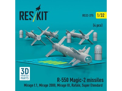 R.550 Magic-2 missiles (4 pcs) (Mirage F.1, Mirage 2000, Mirage III, Rafale, Super Etendard, MiG-21, Jaguar) (3D Printed) 