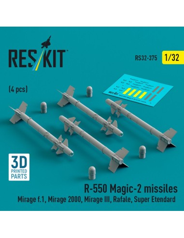 R.550 Magic-2 missiles (4 pcs) (Mirage F.1, Mirage 2000, Mirage III, Rafale, Super Etendard, MiG-21, Jaguar) (3D Printed) 