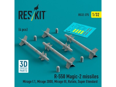 R.550 Magic-2 missiles (4 pcs) (Mirage F.1, Mirage 2000, Mirage III, Rafale, Super Etendard, MiG-21, Jaguar) (3D Printed) 