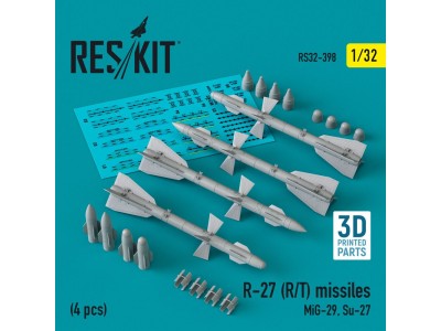R-27 (R/T) missiles (4 pcs) (MiG-29, Su-27) (3D Printed) 