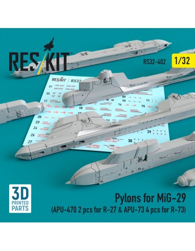 Pylons for MiG-29 (APU-470 2 pcs for R-27 & APU-73 4 pcs for R-73) (3D Printed) 