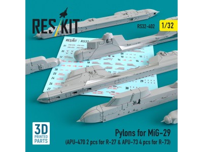Pylons for MiG-29 (APU-470 2 pcs for R-27 & APU-73 4 pcs for R-73) (3D Printed) 