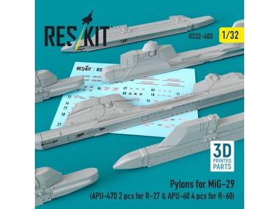 Pylons for MiG-29 (APU-470 2 pcs for R-27 & APU-60 4 pcs for R-60) (3D Printed) 