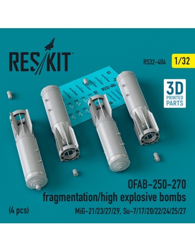 OFAB-250-270 fragmentation/high explosive bombs (4 pcs) (MiG-21/23/27/29, Su-7/17/20/22/24/25/27) (3D Printed) 
