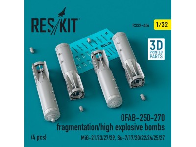 OFAB-250-270 fragmentation/high explosive bombs (4 pcs) (MiG-21/23/27/29, Su-7/17/20/22/24/25/27) (3D Printed) 