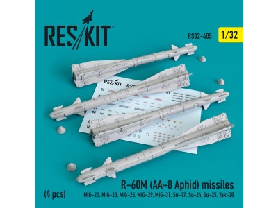 R-60? (AA-8 Aphid) missiles (4 pcs) (MiG-21,MiG-23,MiG-25, MiG-29,MiG-31,Su-17,Su-24,Su-25,Yak-38) 