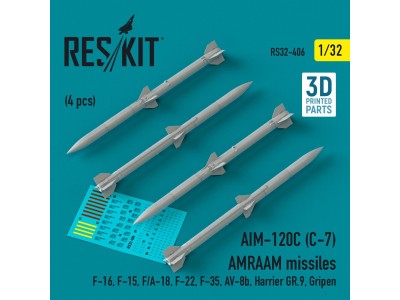 AIM-120C (C-7) AMRAAM missiles (4 pcs) (F-16, F-15, F/A-18, F-22, F-35, AV-8b, Harrier GR.9, Gripen) (3D Printed) 