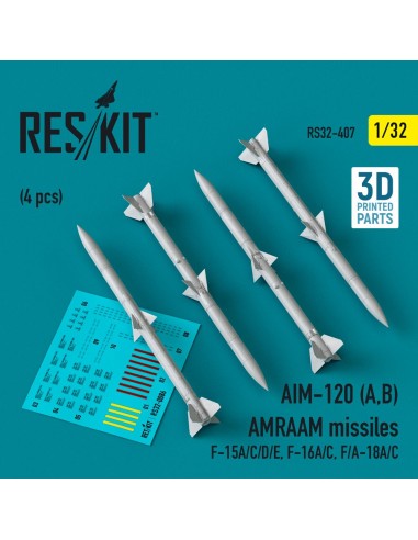 AIM-120 (A,B) AMRAAM missiles (4 pcs) (F-15A/C/D/E, F-16A/C, F/A-18A/C) (3D Printed) 