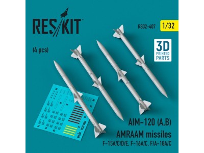 AIM-120 (A,B) AMRAAM missiles (4 pcs) (F-15A/C/D/E, F-16A/C, F/A-18A/C) (3D Printed) 