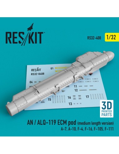 AN / ALQ-119 ECM pod (medium length version) (A-7, A-10, F-4, F-16, F-105, F-111) (3D Printed) 