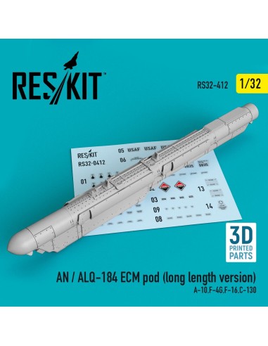AN / ALQ-184 ECM pod (long length version) (A-10,F-4G,F-16,C-130) (3D Printed) 