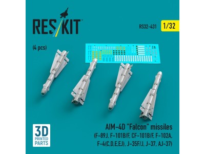 AIM-4D Falcon missiles (4 pcs) (F-89J, F-101B/F, CF-101B/F, F-102A, F-4(C,D,E,EJ), J-35F/J, J-37, AJ-37) (3D Printed) 