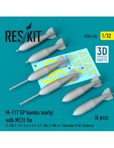M-117 GP bombs (early) with M131 fin (6 pcs) (F-105, F-111, A-4 ,F-4, F-5, F-104, F-100, A-1 Skyraider, B-52, Canberra) (3D Prin