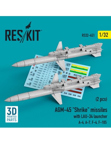 AGM-45 Shrike missiles with LAU-34 launcher (2 pcs) (A-4, A-7, F-4, F-105) (3D Printed) 