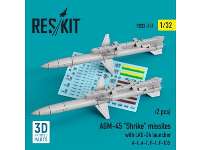 AGM-45 Shrike missiles with LAU-34 launcher (2 pcs) (A-4, A-7, F-4, F-105) (3D Printed) 