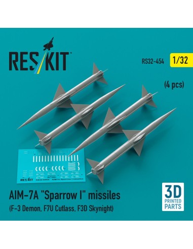 AIM-7A Sparrow I missiles (4 pcs) (F-3 Demon, F7U Cutlass, F3D Skynight) (3D Printed) 