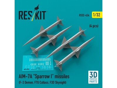 AIM-7A Sparrow I missiles (4 pcs) (F-3 Demon, F7U Cutlass, F3D Skynight) (3D Printed) 