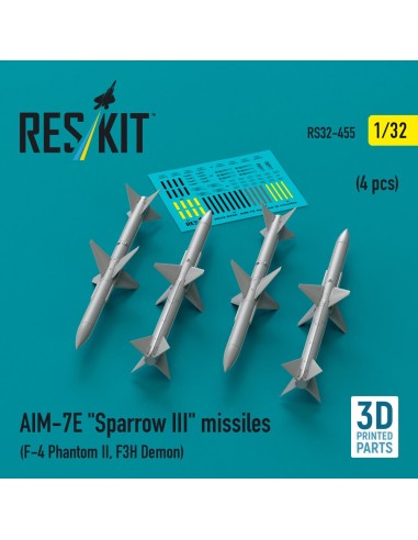 AIM-7E Sparrow III missiles (4 pcs) (F-4 Phantom II, F3H Demon) (3D Printed) 