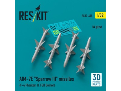AIM-7E Sparrow III missiles (4 pcs) (F-4 Phantom II, F3H Demon) (3D Printed) 