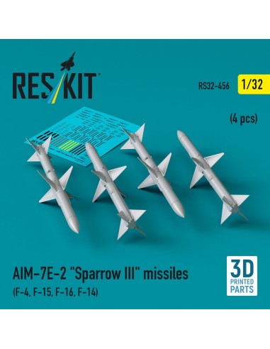 AIM-7E-2 Sparrow III missiles (4 pcs) (F-4, F-15, F-16, F-14) (3D Printed) 