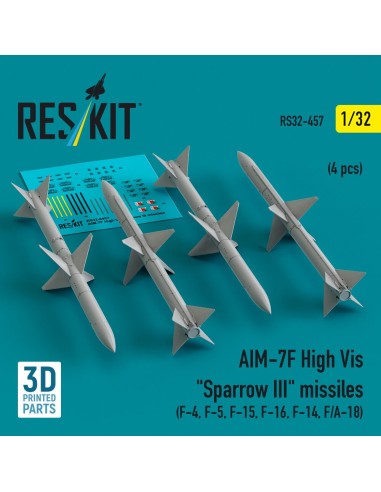 AIM-7F High Vis Sparrow III missiles (4 pcs) (F-4, F-5, F-15, F-16, F-14, F/A-18) (3D Printed) 