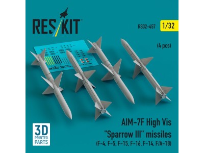 AIM-7F High Vis Sparrow III missiles (4 pcs) (F-4, F-5, F-15, F-16, F-14, F/A-18) (3D Printed) 