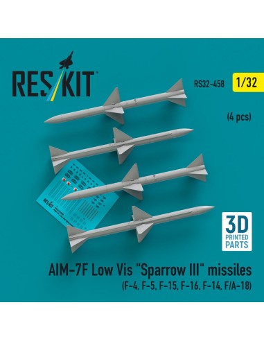 AIM-7F Low Vis Sparrow III missiles (4 pcs) (F-4, F-5, F-15, F-16, F-14, F/A-18) (3D Printed) 