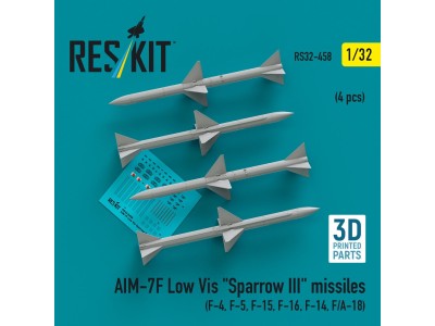 AIM-7F Low Vis Sparrow III missiles (4 pcs) (F-4, F-5, F-15, F-16, F-14, F/A-18) (3D Printed) 