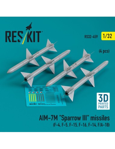 AIM-7M Sparrow III missiles (4 pcs ) (F-4, F-5, F-15, F-16, F-14, F/A-18) (3D Printed) 