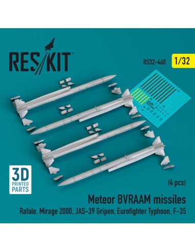 Meteor BVRAAM missiles (4 pcs) (Rafale, Mirage 2000, JAS-39 Gripen, Eurofighter Typhoon, F-35) (3D Printed) 