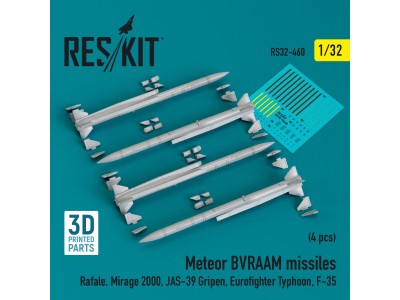 Meteor BVRAAM missiles (4 pcs) (Rafale, Mirage 2000, JAS-39 Gripen, Eurofighter Typhoon, F-35) (3D Printed) 