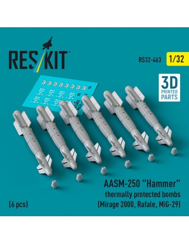 AASM-250 Hammer thermally protected bombs (6 pcs) (Mirage 2000, Rafale, MiG-29) (3D Printed) 