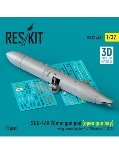 SUU-16A 20mm gun pod (open gun bay) wings mounting for F-4 Phantom II (C,D) (1 pcs) (3D Printed) 