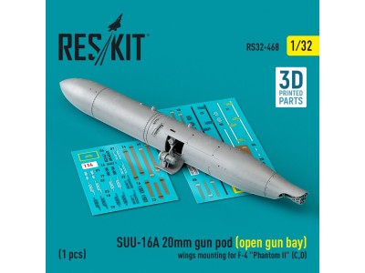 SUU-16A 20mm gun pod (open gun bay) wings mounting for F-4 Phantom II (C,D) (1 pcs) (3D Printed) 