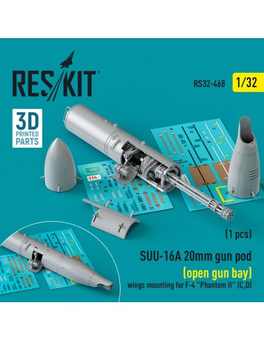 SUU-16A 20mm gun pod (open gun bay) wings mounting for F-4 Phantom II (C,D) (1 pcs) (3D Printed) 
