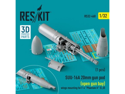 SUU-16A 20mm gun pod (open gun bay) wings mounting for F-4 Phantom II (C,D) (1 pcs) (3D Printed) 