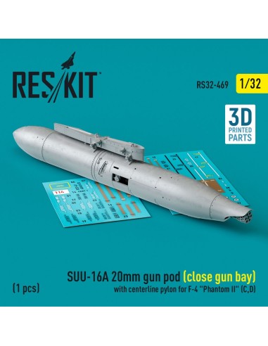 SUU-16A 20mm gun pod (close gun bay) with centerline pylon for F-4 Phantom II (C,D) (1 pcs) (3D Printed) 