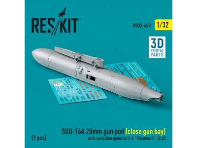SUU-16A 20mm gun pod (close gun bay) with centerline pylon for F-4 Phantom II (C,D) (1 pcs) (3D Printed) 