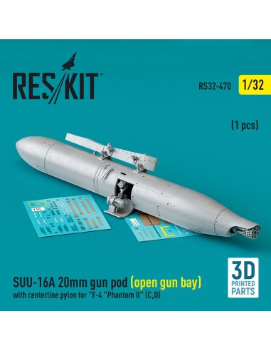 SUU-16A 20mm gun pod (open gun bay) with centerline pylon for F-4 Phantom II (C,D) (1 pcs) (3D Printed) 