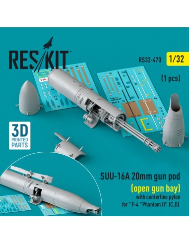 SUU-16A 20mm gun pod (open gun bay) with centerline pylon for F-4 Phantom II (C,D) (1 pcs) (3D Printed) 