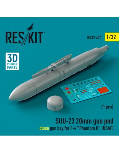 SUU-23 20mm gun pod (close gun bay) for F-4 Phantom II (USAF) (1 pcs) (3D Printed) 