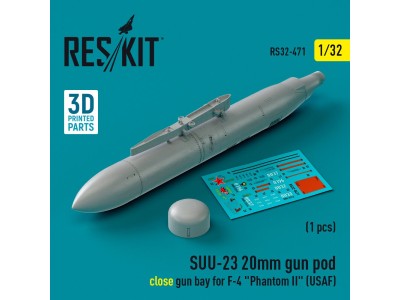SUU-23 20mm gun pod (close gun bay) for F-4 Phantom II (USAF) (1 pcs) (3D Printed) 