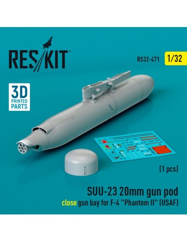 SUU-23 20mm gun pod (close gun bay) for F-4 Phantom II (USAF) (1 pcs) (3D Printed) 