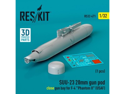 SUU-23 20mm gun pod (close gun bay) for F-4 Phantom II (USAF) (1 pcs) (3D Printed) 