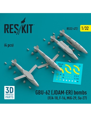 GBU-62 (JDAM-ER) bombs (4 pcs) (F/A-18, F-16, MiG-29, Su-27) (3D Printed) 