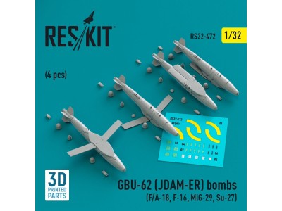 GBU-62 (JDAM-ER) bombs (4 pcs) (F/A-18, F-16, MiG-29, Su-27) (3D Printed) 