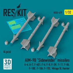 AIM-9B Sidewinder missiles (4 pcs) (A-4, A-7, F-4D1, F-4, F-8, F-3H, F-11, F-86,F-100, F-104, F-105, Mirage III, Harrier) (3D Pr