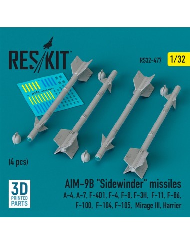 AIM-9B Sidewinder missiles (4 pcs) (A-4, A-7, F-4D1, F-4, F-8, F-3H, F-11, F-86,F-100, F-104, F-105, Mirage III, Harrier) (3D Pr