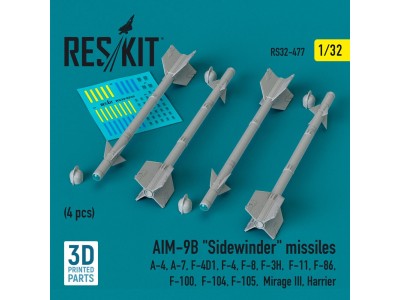 AIM-9B Sidewinder missiles (4 pcs) (A-4, A-7, F-4D1, F-4, F-8, F-3H, F-11, F-86,F-100, F-104, F-105, Mirage III, Harrier) (3D Pr