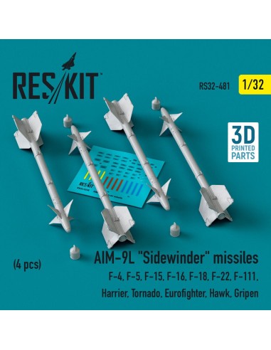 AIM-9L Sidewinder missiles (4 pcs) (F-4, F-5, F-15, F-16, F-18, F-22, F-111, Harrier, Tornado, Eurofighter, Hawk, Gripen) (3D Pr